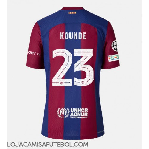 Camisa de Futebol Barcelona Jules Kounde #23 Equipamento Principal 2023-24 Manga Curta